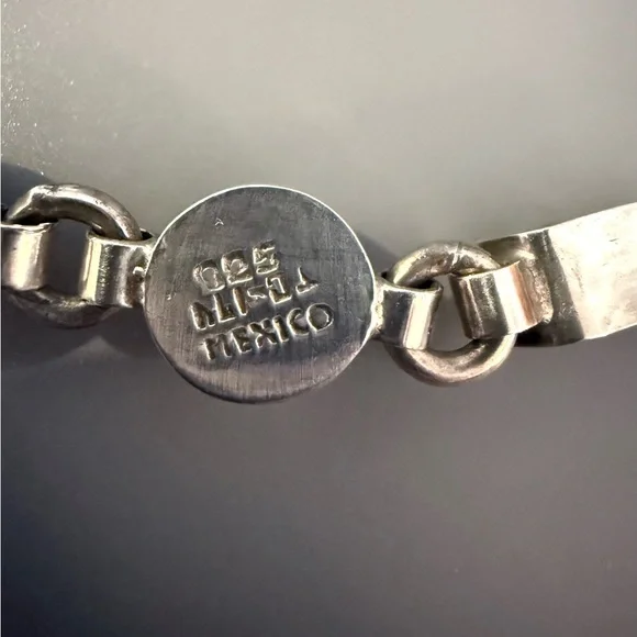 Taxco Silver Bracelet with Blue and Green Accents - Picture 5 of 9